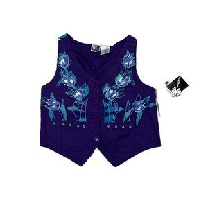 Women's Phool Purple Floral Embroidered Vest NWT Sz L